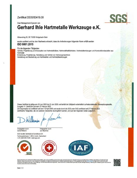 ISO 9001:2015 Zertifikat (Deutsch)