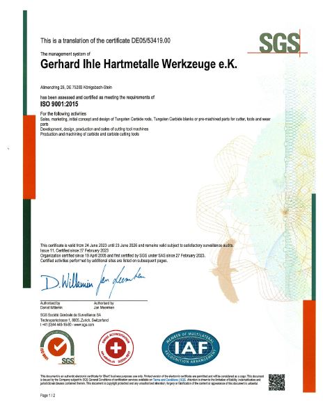 ISO 9001:2015 Certificate (English)